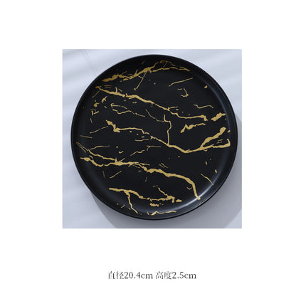 European Marbled Ceramic Plate with Gold Rim