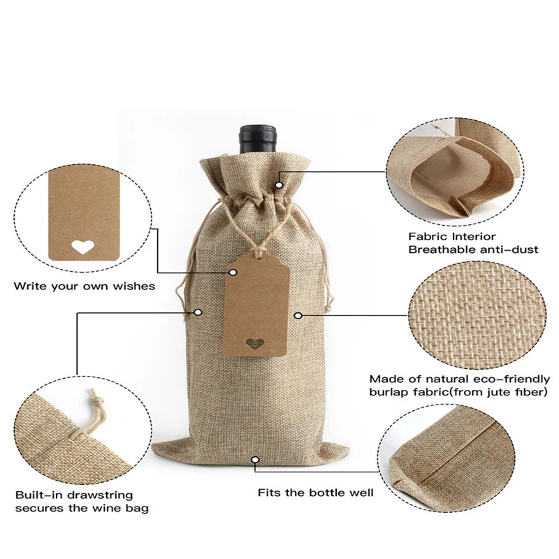 Burlap Wine Bags - Jute Wine Bottle Bags with Drawstrings