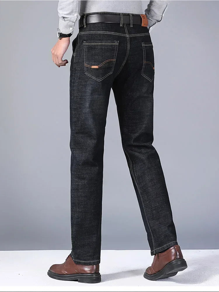 Spring Men's Slim-Fit Denim Pants - Black & Blue Classic Jeans