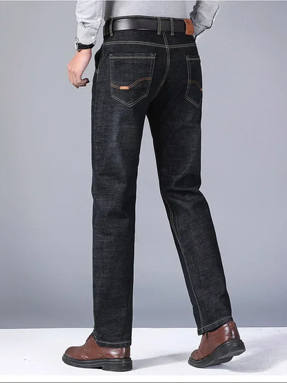 Spring Men's Slim-Fit Denim Pants - Black & Blue Classic Jeans