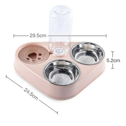 3-in-1 Stainless Steel Pet Feeder - Dog & Cat Food and Water Bowl