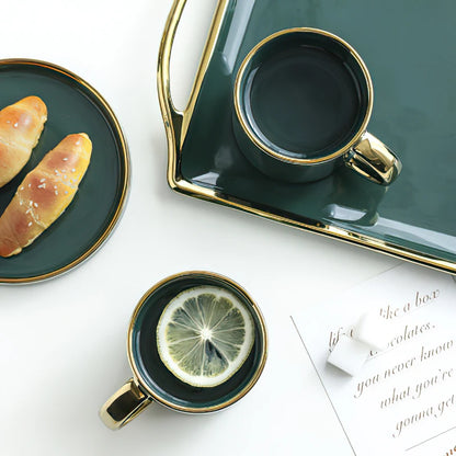 European Style Green Gold Bone China Tea Set