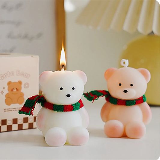Christmas Scarf Bear Scented Candle - English Pear & Freesia Scent