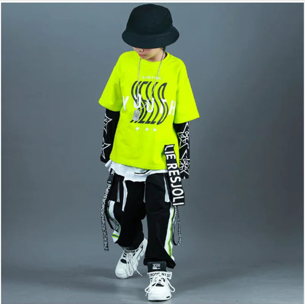 Kids Fashion Hip Hop Clothing Oversize Green Hoodie Streetwear Black