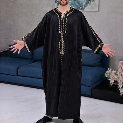 Men's Galabia Thobe - Solid Color Round Neck Robe