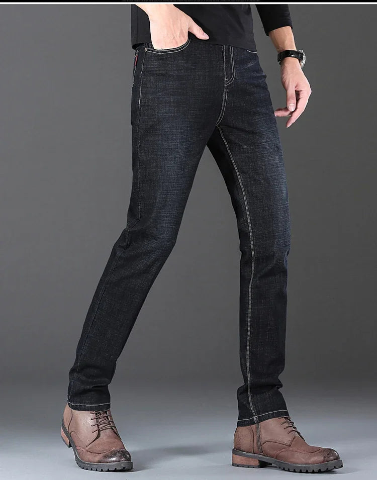 Men's Stretch Jeans - Slim Straight Fit Black & Blue Trousers