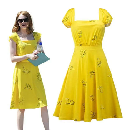 La La Land Mia Cosplay Costume - Yellow Sleeveless Dress for Women