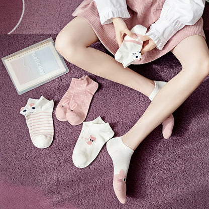 Women's Pink Cute Rabbit Socks - Spring Summer Cotton Socks