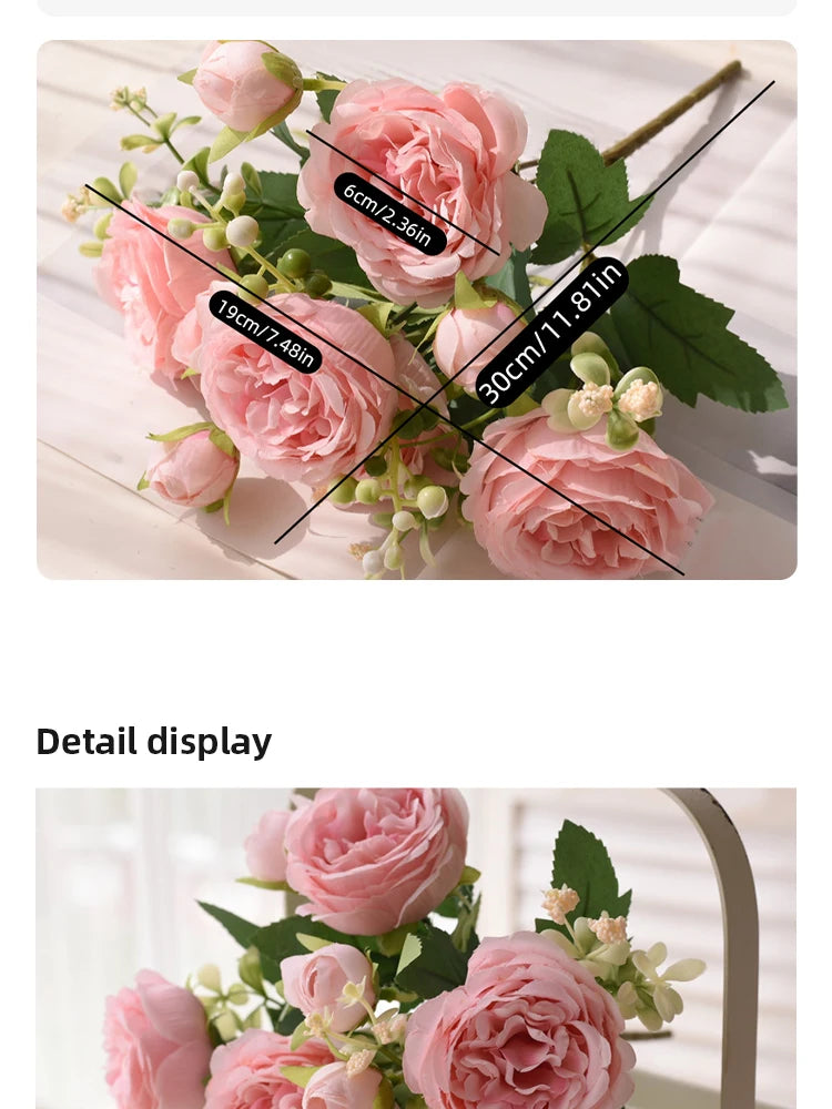 Rose Pink Silk Peony Bouquet Bride Wedding Home Decoration Artificial Flower