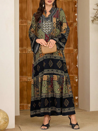Women's Irregular Grain Graphic Print Long Sleeve Islamic Clothing