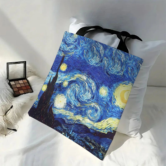 Van Gogh Linen Tote Bag | Starry Night & Sunflower Design