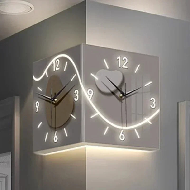 Double-Sided Wall Clock - Modern Art LED Light Clock