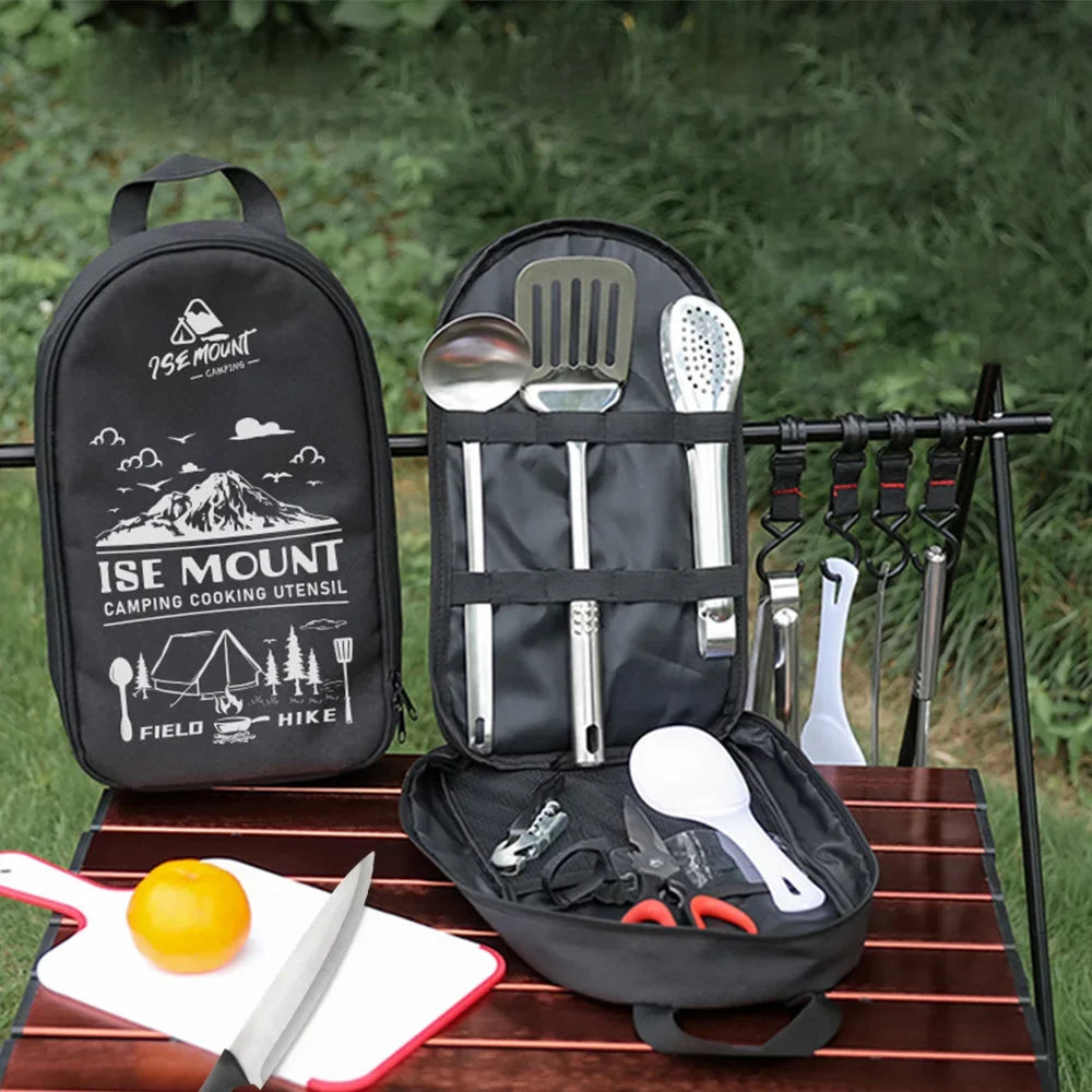 Portable Travel Utensils Set - 9PCs Stainless Steel Camping Cookware