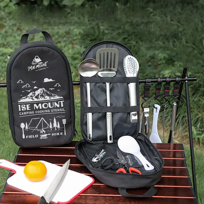 Portable Travel Utensils Set - 9PCs Stainless Steel Camping Cookware