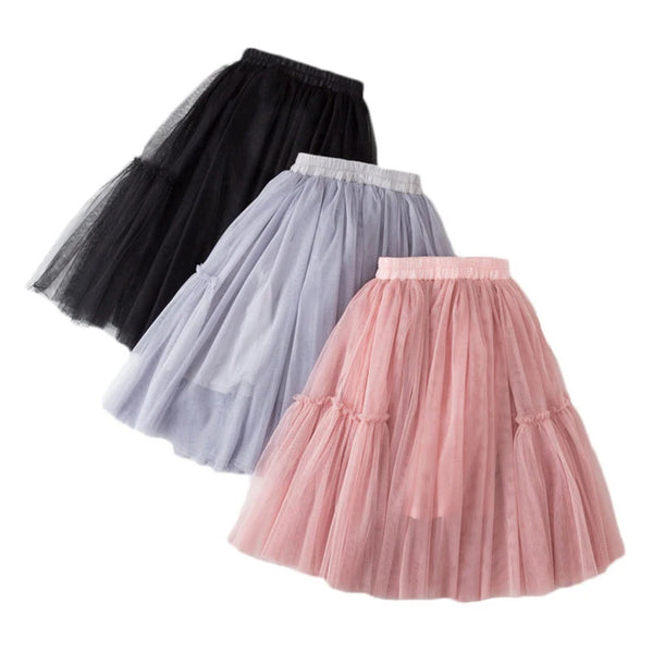 Kids Skirts For Girls Cotton Lace Tutu Pleated Skirt Black Pink Gray