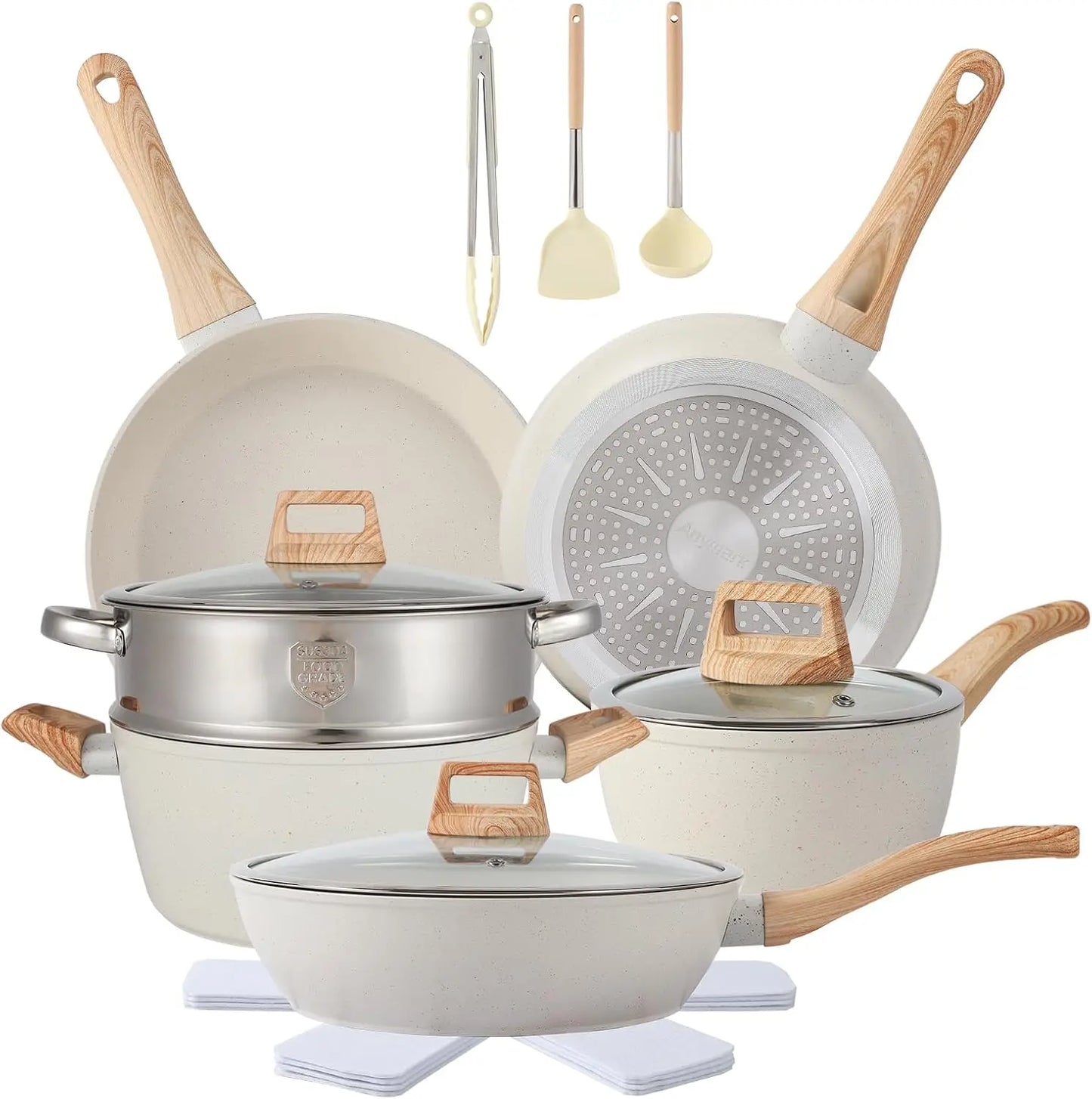 16pc Non-Stick Cookware Set | White Kitchen Set