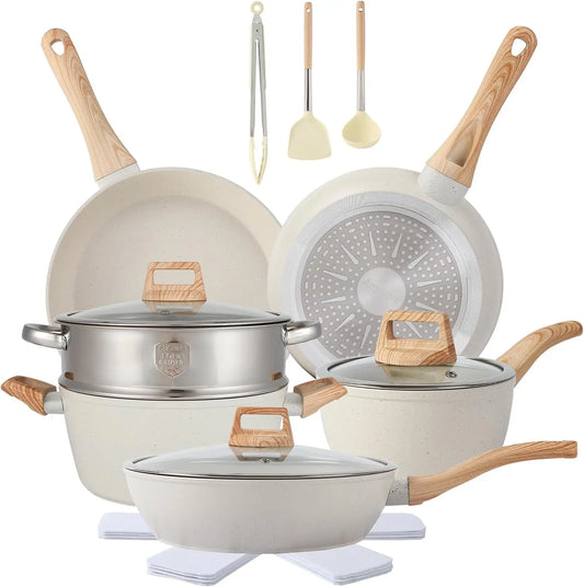 16pc Non-Stick Cookware Set | White Kitchen Set