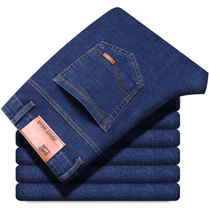 Spring Men's Slim-Fit Denim Pants - Black & Blue Classic Jeans
