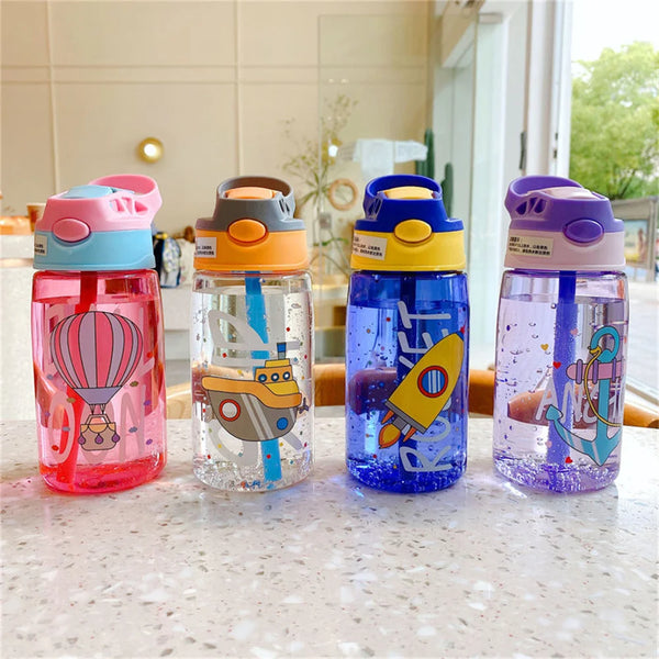 480ML Kids Sippy Cup Water Bottles Creative Cartoon Feeding Cups