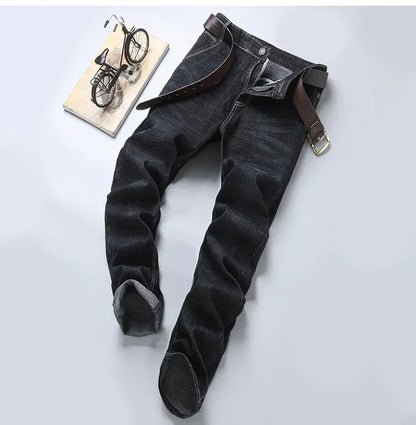 Spring Men's Slim-Fit Denim Pants - Black & Blue Classic Jeans