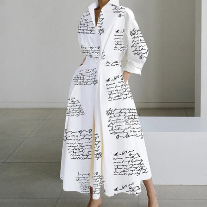 Autumn Maxi Dress - Turn Down Collar Long Sleeve Party Dress