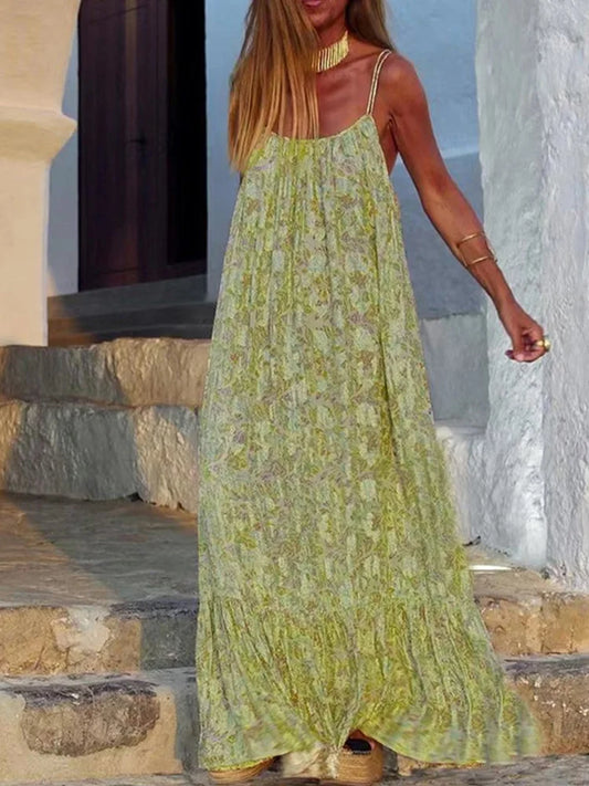 Women's Boho Beach Maxi Dress - Summer Retro Print Long Dress
