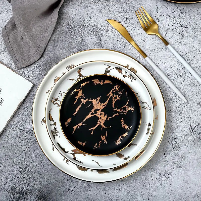 Nordic Marbled Gold Edge Ceramic Plate