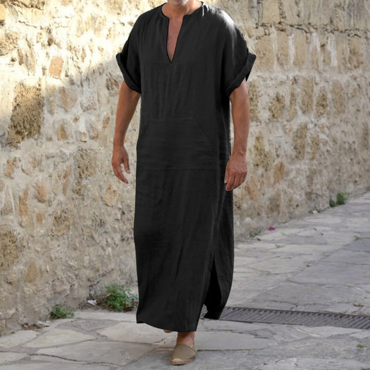 Men's Black Jubba Thobe - Muslim Arabic Kaftan Robe
