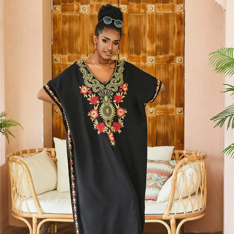 Women's Plus Size Kaftan Dress | Embroidered Caftan Maxi Loungewear & Swimsuit Cover Up