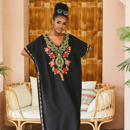 Women's Plus Size Kaftan Dress | Embroidered Caftan Maxi Loungewear & Swimsuit Cover Up