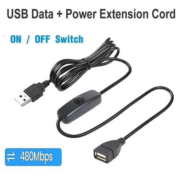 1m 2m USB Male To Female Extension Cable With On Off Switch Data