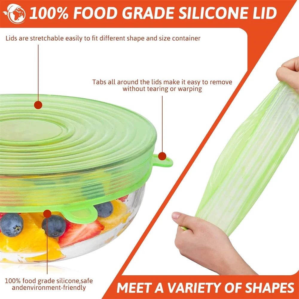 6Pcs Silicone Preservation Covers - Reusable Airtight Food Lids