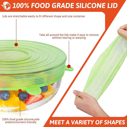 6Pcs Silicone Preservation Covers - Reusable Airtight Food Lids