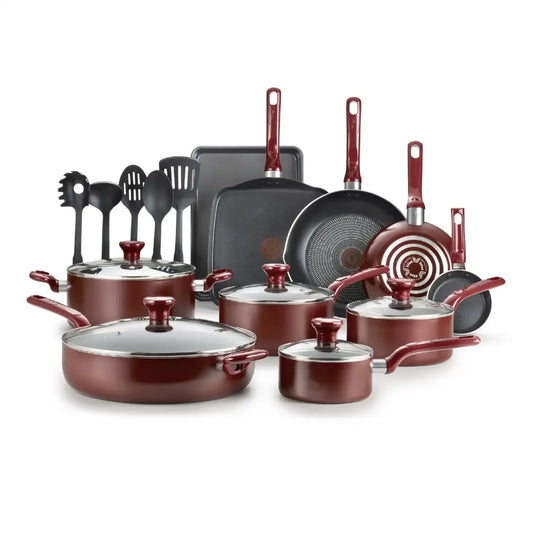 20pc Non-Stick Cookware Set | Easy Care Red Kitchen