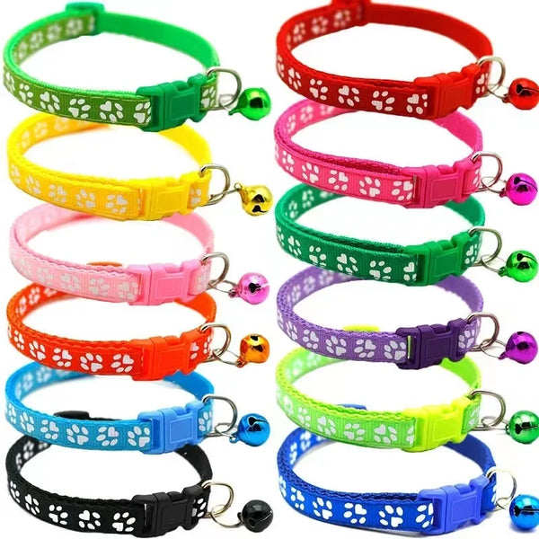 Pet Collar With Bell Cartoon Footprint Colorful Dog Puppy Cat Safety