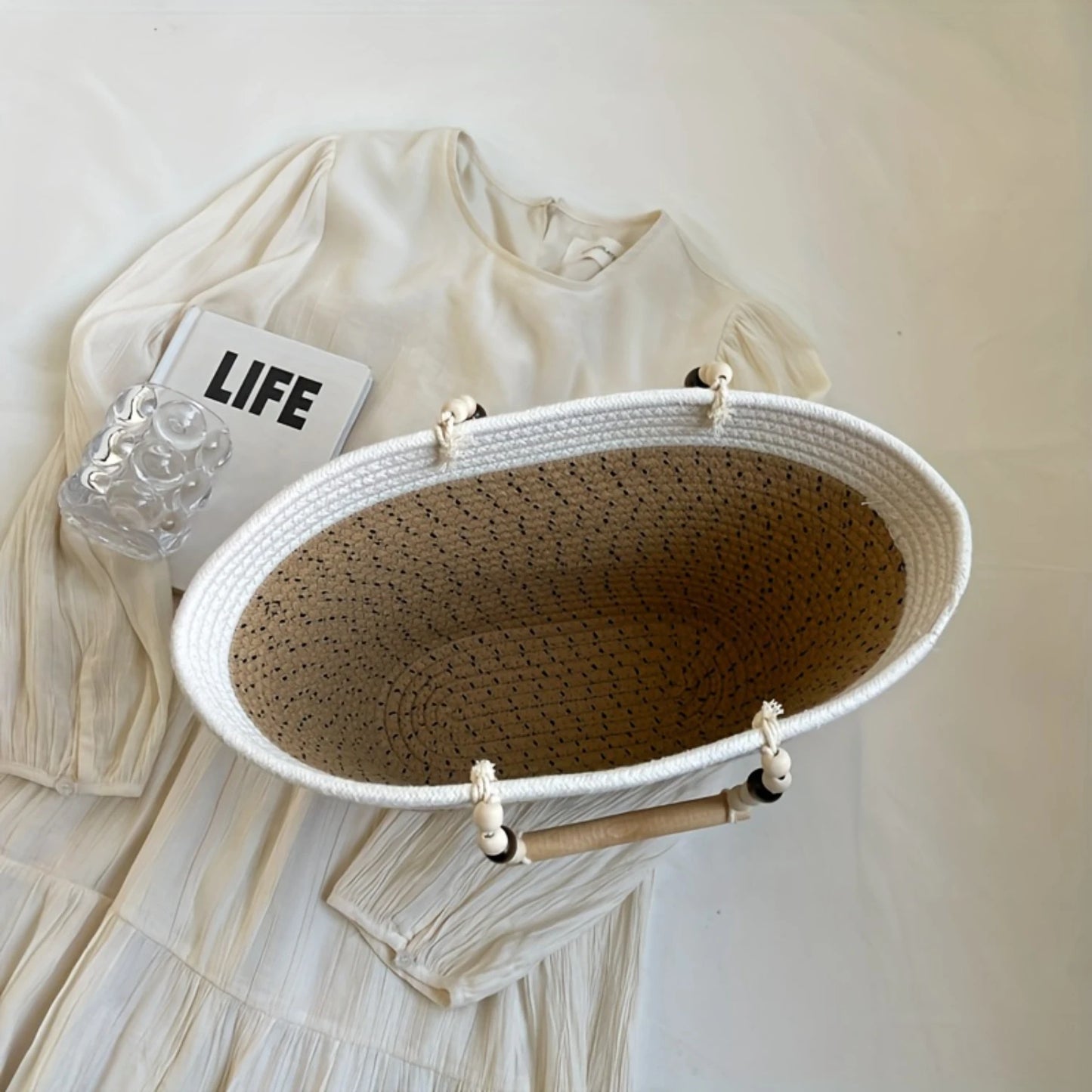 Woven Beach Bag Women Vegetable Basket Tote Travel Vacation Fashion Style