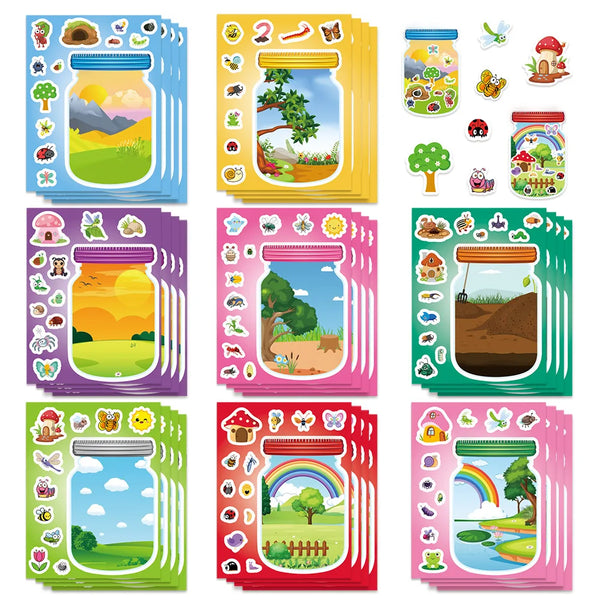 8pcs Cartoon Bottle World Puzzle Stickers Kids Educational Outdoor