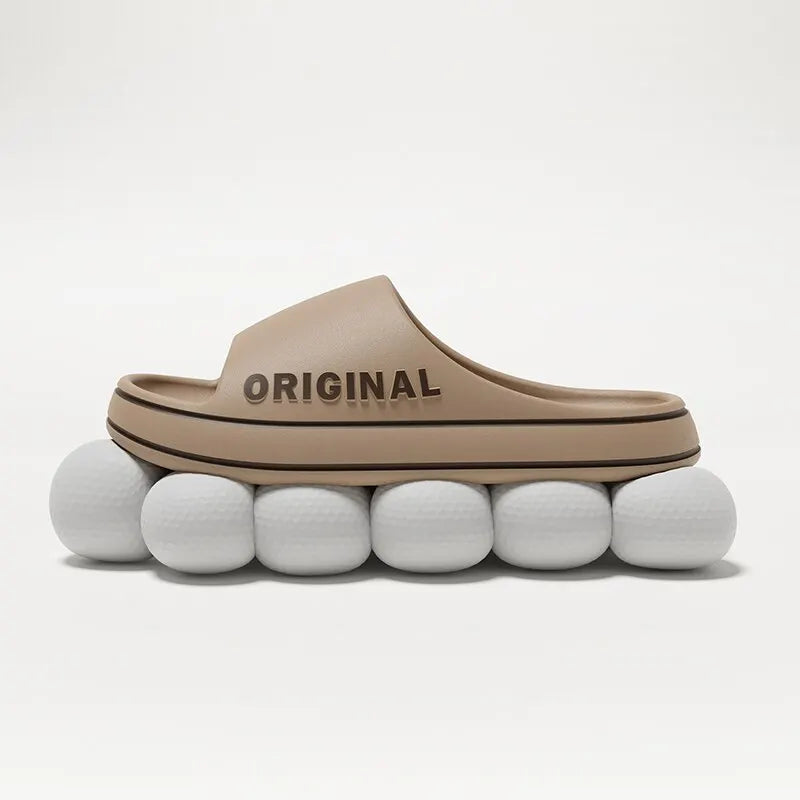 Feslishoet Women Letter Slippers - Thick Sole Beach Slides