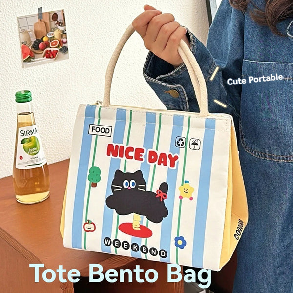 Cute Kitten Lunch Box Bag Student Hand Held Aluminum Foil Insulated