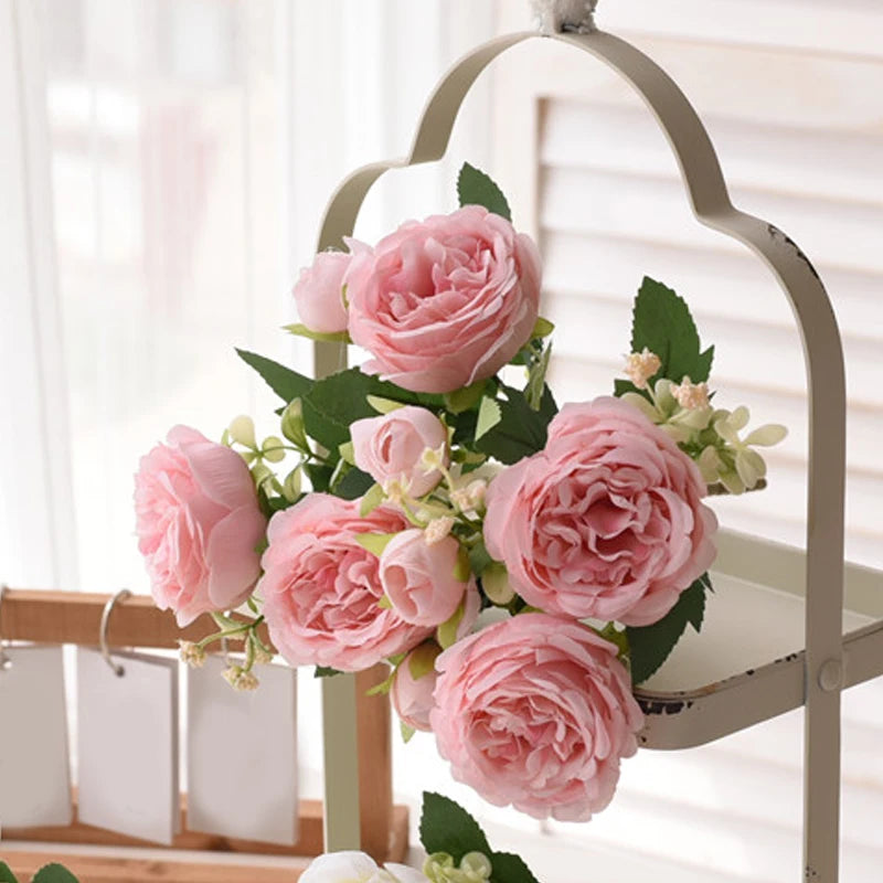 Rose Pink Silk Peony Bouquet Bride Wedding Home Decoration Artificial Flower