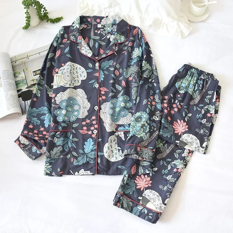 Viscose Long-Sleeved Trousers Ladies Pajamas Suit