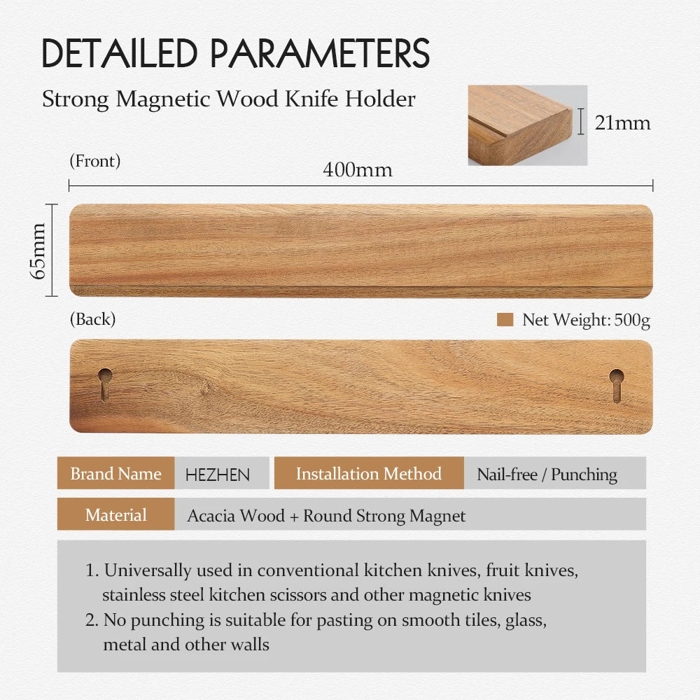 Acacia Wood Magnetic Knife Holder
