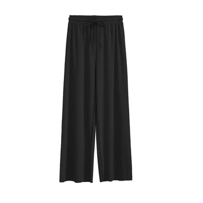 Women Ankle-Length Wide Leg Pants - Casual Summer Elastic Waist Ice Silk Trousers
