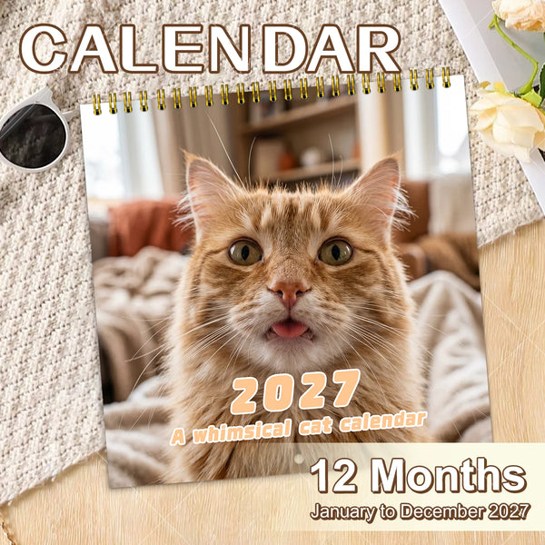 2027 Wall Calendar Cute Cat Monthly Planner Spiral Bound Flip