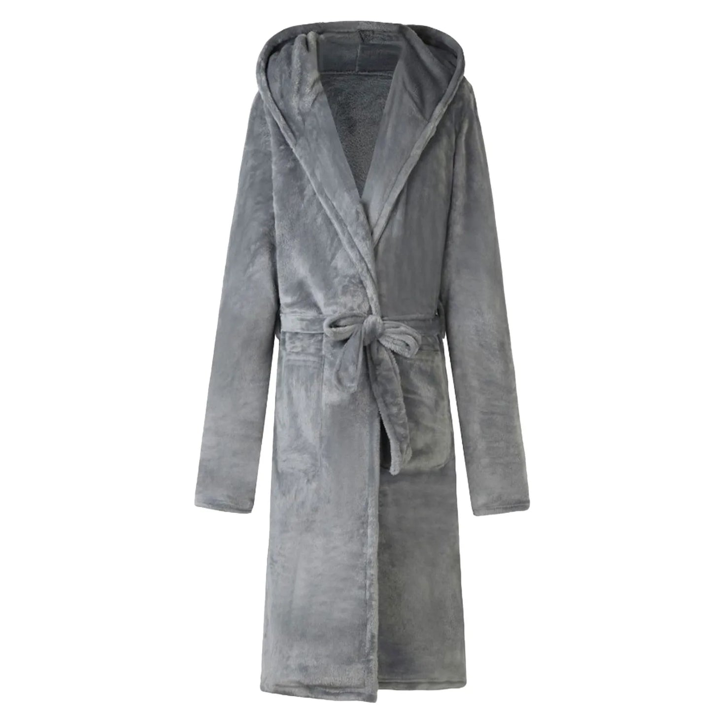 Men's Grey Thick Warm Bathrobe - Winter Flannel Lounging Suit