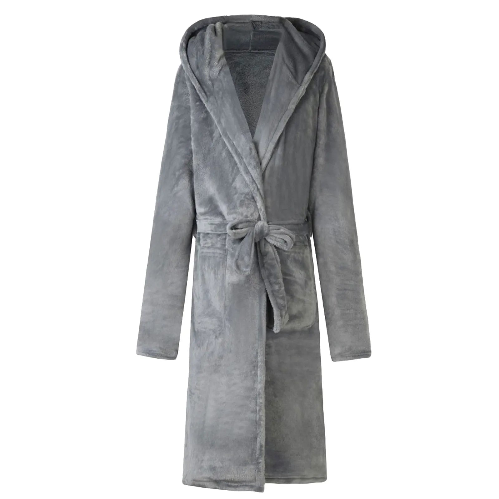 Men's Grey Thick Warm Bathrobe - Winter Flannel Lounging Suit