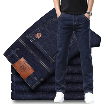 Men's Stretch Loose Straight Jeans - Casual Elastic Slim Fit Denim Pants