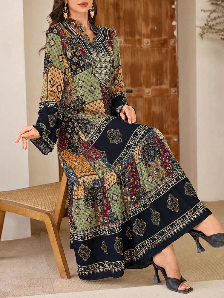 Women's Irregular Grain Graphic Print Long Sleeve Islamic Clothing