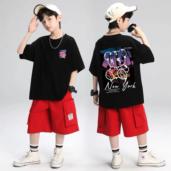 Korean Children S Clothes 2025 Summer Tops Art New York City Graphic