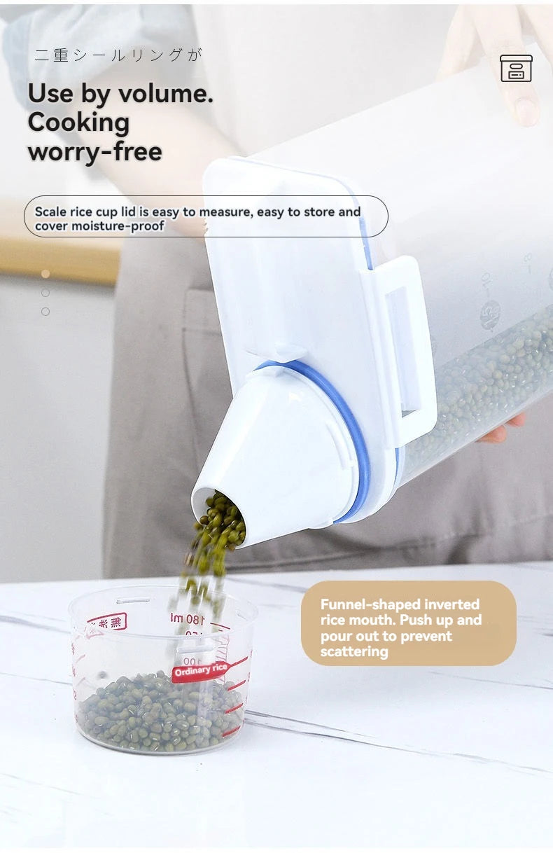 Rice Storage Canister with Measuring Cup | Moisture & Insect Proof
